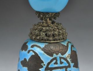 Qing Dynasty Mandarin Rank Hat Button Turquoise Blue Finial Enamel Bats Bell 3