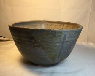 Vintage Handmade Clay Pottery Bowl Tan,  Grey,  Burgundy Name & Date 4.  5” X 7”