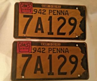 Vintage 1942 Pennsylvania Auto License Plates W/1943 Pa.  Tag (set Of 2)