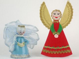 Mid Century Modern Christmas Ornaments Light Blue Angel Red Angel Vintage