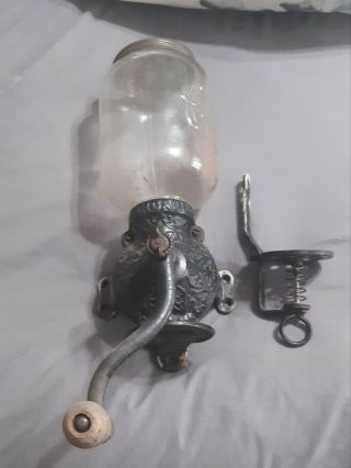 Antique Arcade Crystal 3 Wall Mount Coffee Grinder - Catch Cup Not