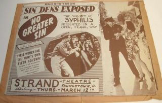 Vintage 1942 Movie Herald " No Greater Sin " Venereal Disease Exploitation Advert