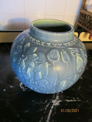 Antique Rookwood Arts Crafts Vase 1923 2691 Blue W/ Flowers Flawed Rim 7.  25 "