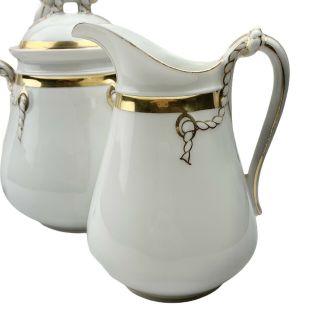 Antique Haviland Limoges Tea Set Teapot Creamer Sugar Rope Handle White Gold 3