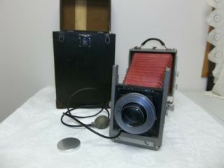 Antique Burke & James 5x7 " Wooden View Camera W/lens Cover & Carry Case