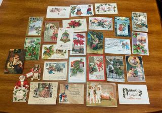 Set Of 25,  Antique Christmas Cards And Postcards From The Early 1900 