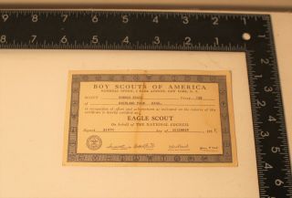 Vtg 1937 Boy Scouts Of America Eagle Scout Award Card Overland Park,  Kansas 30 
