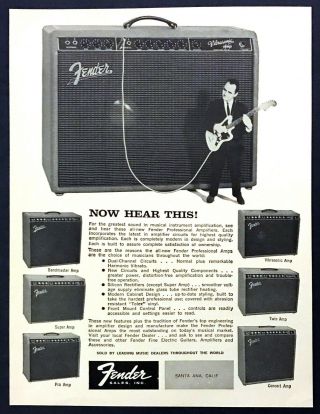 1960 Fender Vibrasonic Bandmaster Concert Twin Pro Amp Photo Vintage Print Ad