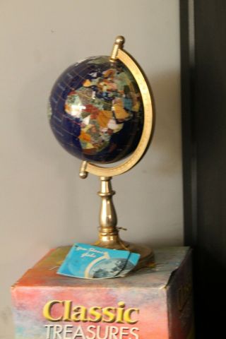 Lapis Gemstone World Globe Desk Model Semi Precious Stones Brand
