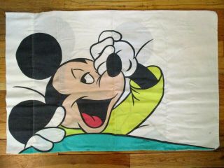 Vintage Disney Mickey Mouse Pillowcase Sleeping And Waking Two Sided