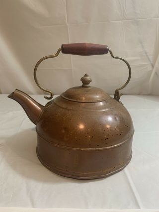 Vintage Small Copper Teapot,  Tea Kettle With Lid,  Red Handle