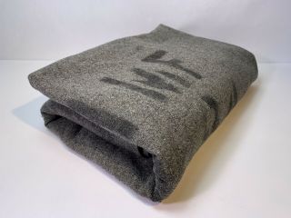 Vintage Us Army Wool Blanket Grey 78” X 57” Field Bed Military