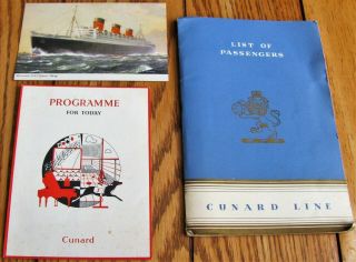 1951 Vintage Cunard Rms Queen Mary Passenger List Programme Ship Postcard