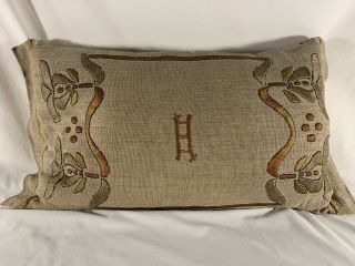 Antique Arts & Crafts Pillow Mission Stickley Era Embroidery On Linen