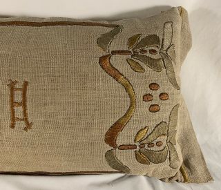 Antique Arts & Crafts Pillow Mission Stickley Era Embroidery On Linen 2