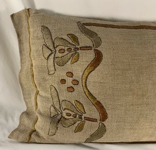 Antique Arts & Crafts Pillow Mission Stickley Era Embroidery On Linen 3