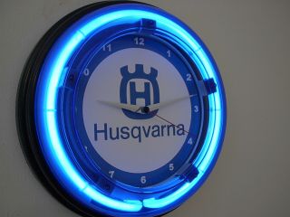 Husqvarna Motorcycle Garage Bar Advertising Dealership Man Cave Neon Clock Sign