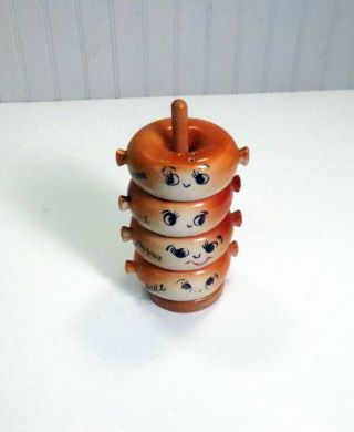 Vintage Anthropomorphic Japanese Stacking Donut Salt & Pepper Shakers Set Of 4