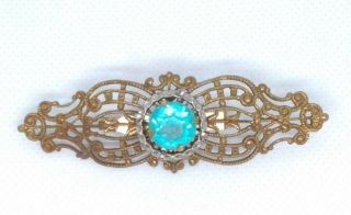 Vintage Costume Jewelry Faux Blue Topaz Brooch Pin 3 1/2 "