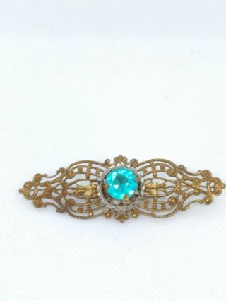 VINTAGE COSTUME JEWELRY FAUX BLUE TOPAZ BROOCH PIN 3 1/2 