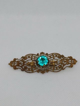 VINTAGE COSTUME JEWELRY FAUX BLUE TOPAZ BROOCH PIN 3 1/2 
