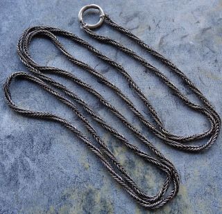 Antique Victorian 32 " Long Silver Guard Chain Necklace For Pendant - T155
