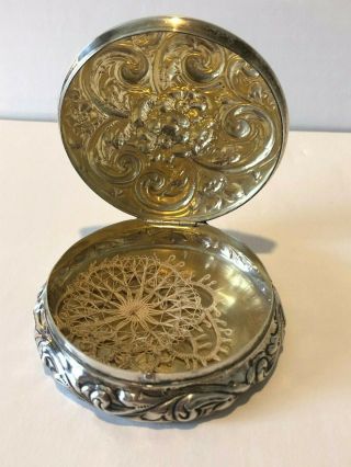 Antique 1891 Repousse Howard & Co Sterling Silver Compact or Jewelry Case 3