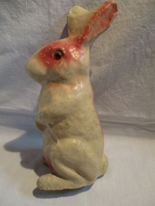 Vintage Paper Mache Easter Bunny Rabbit; White & Pink; Glass? Eyes - Germany?