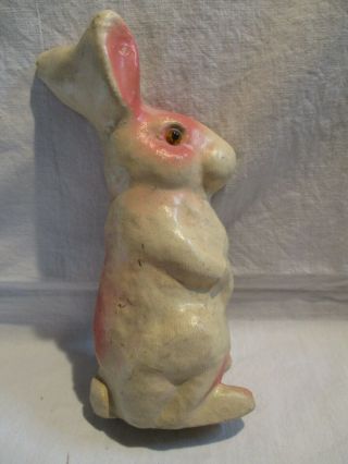 VINTAGE PAPER MACHE EASTER BUNNY RABBIT; White & Pink; glass? eyes - GERMANY? 2