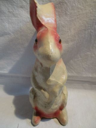 VINTAGE PAPER MACHE EASTER BUNNY RABBIT; White & Pink; glass? eyes - GERMANY? 3