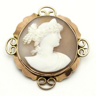 Quality Antique Late 19th Century 9ct Gold Shell Cameo Brooch Art Nouveau