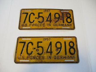 1957 U.  S.  Forces In Germany License Plate 7c - 54918 Pair Set