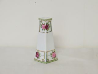 Vintage Square Nippon Bud Vase Hand Painted Pink Red Roses Made In Japan 5 " Tall