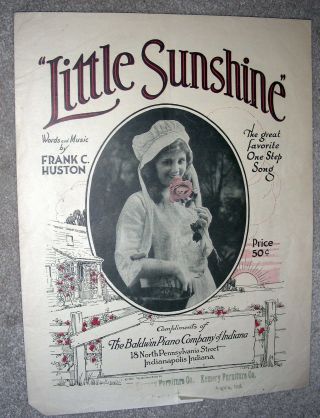1919 Little Sunshine Vintage Sheet Music Baldwin Piano Co Of Indiana By Huston