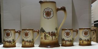 Leisy Brewing Co Antique Beer Pitcher And (4) Mug Set