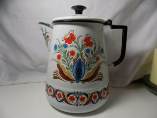 Vintage Mcm Berggren Swedish Enamelware Coffee Pot