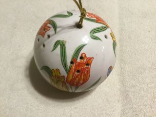 Vintage Porcelain Round Pomander Potpourri Ball With Tulips Butterfly Images