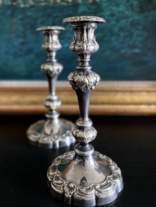 Antique 1800’s Silver Plated Candlesticks With Repousse