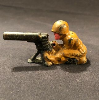 Vintage Manoil Die Cast Toy Soldier Sitting Soldier With Machine Gun M197 531 C