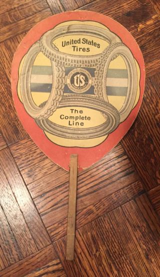 Vintage Cardboard Advertising Fan For United States Tires—us Rubber Co.  —as Is