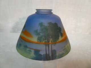 Antique Reverse Hand Painted Landscape Glass Lamp Shade 5 " X 8 "