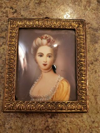 Antique Hand Painted Victorian Portrait Painting Young Lady Signed Dinane