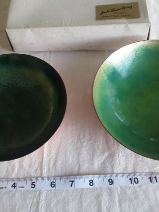 2 Jade Snow - Wong Bowls,  Green Enamel,  Copper,  W Box From Sf Shop 1988