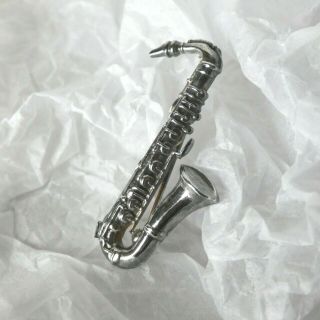Vintage Saxophone Brooch Lapel Pin Mens Unisex Jewellery Musical Instrument Jazz