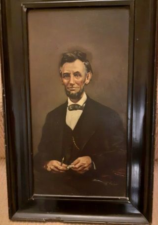 Fine Early 20th C,  American Oil On Panel.  Abraham Lincoln Portrait Study.  Signed