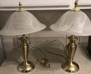 Pair Antique Stiffel Brass Mid Century Lamps With Smoke Shades