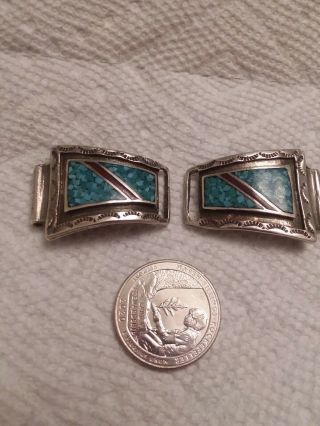 Vintage Sterling Silver Turquoise & Coral Navajo Zuni Watch Tips 20.  3 Grams