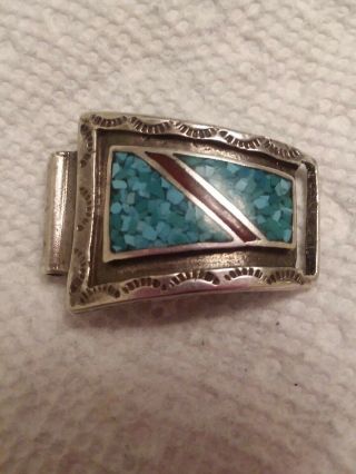 Vintage Sterling Silver Turquoise & Coral Navajo Zuni Watch Tips 20.  3 Grams 2