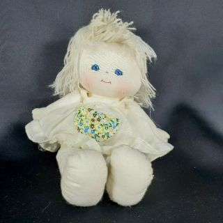 Vintage Gund Ivory Yarn Hair Plush Doll Figure 10 Inch Dress