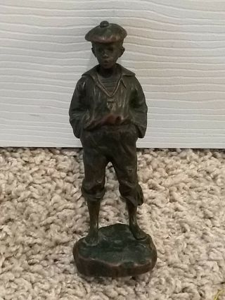 Antique Bronze Statue Boy Mousse Siffleur The Whistler Victor Szczeblewski 5.  5 "